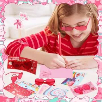 Mikulala 24 Pack Valentines Day Gifts Cards Sunglasses, Valentine Heart Sunglasses for Kids Classroom Exchange Gifts, Party Supplies, Beach Pool Party Favors Goodie Bag Stuffer