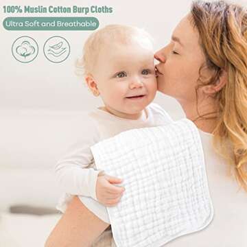 Yoofoss Muslin Burp Cloths 10 Pack Baby Washcloths Large 20''X10'' 100% Cotton 6 Layers Super Soft and Absorbent - White