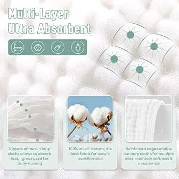 Yoofoss Muslin Burp Cloths 10 Pack Baby Washcloths Large 20''X10'' 100% Cotton 6 Layers Super Soft and Absorbent - White