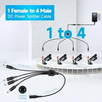 Power Adapter AC 100-240V to DC 12V 2A (2000mA) & 4-Way Power Splitter Cable for CCTV Security Camera/DVR/NVR/LED Strip Lights, UL/FCC/CE Certificated