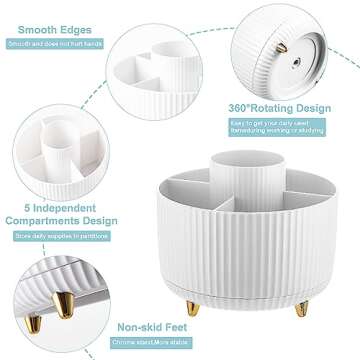 Cayxenful Pencil Holder For Desk,5 Slots 360°Degree Rotating Desk Organizers And Accessories,Deskto...