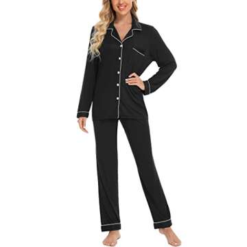 Leikar Women's Button Down Pajama Sets - Soft Long Sleeve PJs For Comfortable Lounging