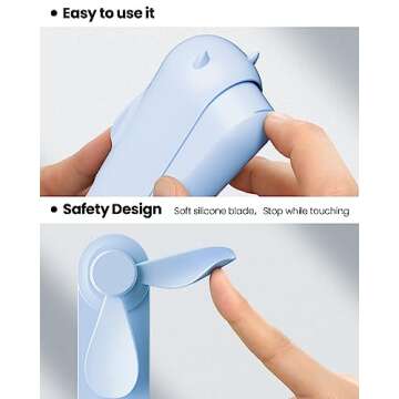 Gaiatop Portable Handheld Fan, Mini Rechargeable Folding Fans with Power Bank USB Battery Operated, Small Pocket Design for Eyelash Girls Women Travel Outdoor Sky Blue