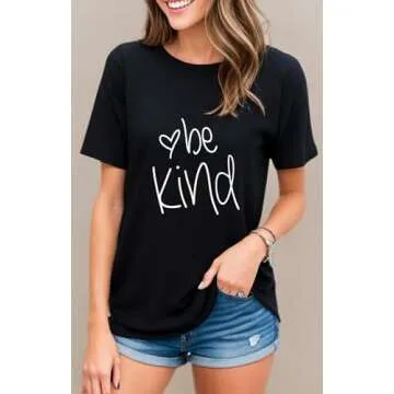 Be Kind T Shirts Women Cute Graphic Blessed Shirt Funny Inspirational Teacher Fall Tees Tops (Black01, L)