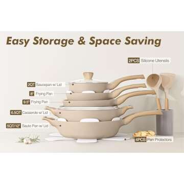 SENSARTE Ceramic Pots and Pans Set Nonstick, Kitchen Cookware Sets, 14-Piece Induction Cookware, Non-toxic Healthy Non Stick Cooking Set, with Frying Pans Set, PFAS PTFE PFOA PFOS Free