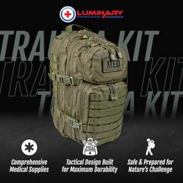 Luminary Tactical Trauma Kit - Fully Stocked First Aid Trauma & Emergency Survival Medical Kit, First Responder Backpack for EMS/EMT, Essential Supplies for Preppers & Professionals (Olive Drab)