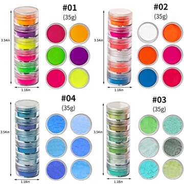 DAGEDA 24 Color Pigment Nail Powder Dust, Colorful Iridescent Glitter Ultrafine Luminous Pearlescent...