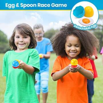 Skirfy 47PCS Carnival Games Potato Sack Race Bags for Adult and Kids, Egg Spoon Race Game, 3-Legged Race Bands Outdoor Birthday Easter Party Games for Family Lawn Yard Field Day Games