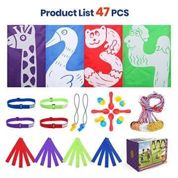 Skirfy 47PCS Carnival Games Potato Sack Race Bags for Adult and Kids, Egg Spoon Race Game, 3-Legged Race Bands Outdoor Birthday Easter Party Games for Family Lawn Yard Field Day Games