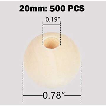 500pcs 20mm Wood Beads Natural Unfinished Round Wooden Loose Beads Wood Spacer Beads for Craft Makin...