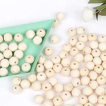500pcs 20mm Wood Beads Natural Unfinished Round Wooden Loose Beads Wood Spacer Beads for Craft Making Decorations and DIY Crafts
