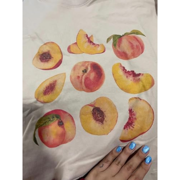 Vintage Peaches Printed Graphic Tees Summer Women Cute Short Sleeve Fruit Pirnt Summer T-Shirt Aesthetic Tops Khaki