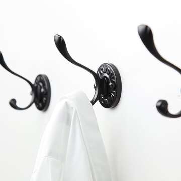 5pcs Black Coat Hooks Wall Mounted Coat Hooks Farmhouse Matte Black Wall Hooks with Screws Metal Mat...