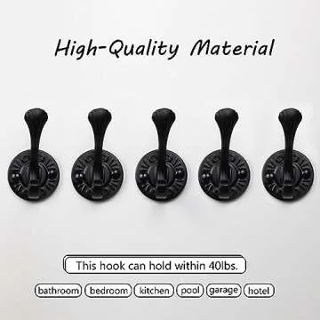 5pcs Black Coat Hooks Wall Mounted Coat Hooks Farmhouse Matte Black Wall Hooks with Screws Metal Matte Black Towel Hooks for Bathrooms Entryway Hooks for Hanging Coats, Keys, Hats, Scarves, Robe, Bags