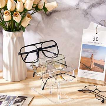 2 Pcs Eyeglasses Display Stand Acrylic Sunglasses Holder Clear Sunglass Organizer Frame Eyewear Glasses Stand for Glasses Shop Home Storage, 3 Tiers