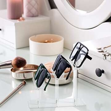 2 Pcs Eyeglasses Display Stand Acrylic Sunglasses Holder Clear Sunglass Organizer Frame Eyewear Glasses Stand for Glasses Shop Home Storage, 3 Tiers