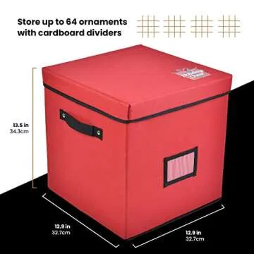 Premium Holiday Cheer Ornament Storage Box for 64 Ornaments