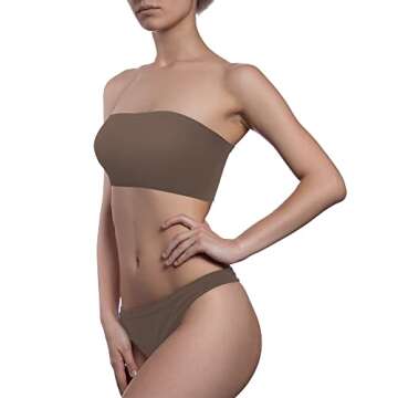 Women's Strapless Bralette Seamless Bandeau Soft Stretchy Non-Padded Bandeau Tube Top Bra in Multi Color, 3 Pieces (Black, Coffee, Dark Green,Large - X-Large)