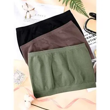 Women's Strapless Bralette Seamless Bandeau Soft Stretchy Non-Padded Bandeau Tube Top Bra in Multi Color, 3 Pieces (Black, Coffee, Dark Green,Large - X-Large)