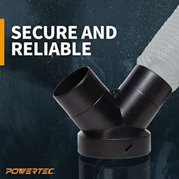 POWERTEC 70189 Dust Collector Y-Fitting | 6-Inch to 4-Inch Hose Reducer for Woodworking Dust Collection System,Black