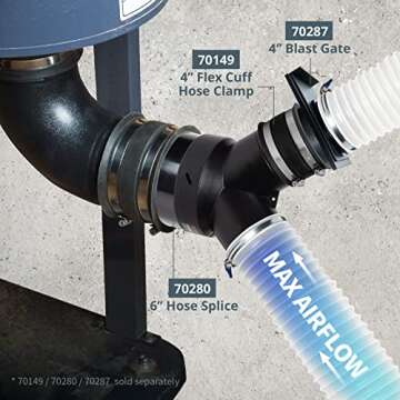 POWERTEC 70189 Dust Collector Y-Fitting | 6-Inch to 4-Inch Hose Reducer for Woodworking Dust Collection System,Black