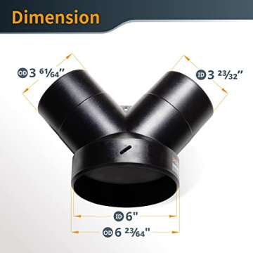 POWERTEC 70189 Dust Collector Y-Fitting | 6-Inch to 4-Inch Hose Reducer for Woodworking Dust Collection System,Black