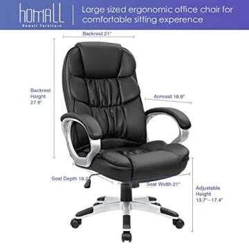 Homall Office Chair High Back Computer Desk Chair, PU Leather Adjustable Height Modern Executive Swivel Task Chair with Padded Armrests and Lumbar Support (Black)