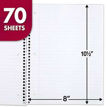 Mead Spiral Notebook, 24 Pack, 1-Subject, Wide Ruled Paper, 7-1/2" x 10-1/2", 70 Sheets per Notebook...