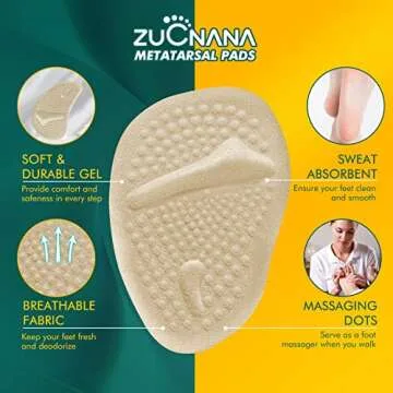 ZUCNANA Metatarsal Pads Ball of Foot Cushions (6 Pairs), Non Slip High Heel Cushion Inserts Women, One Size Fits All Shoe Inserts for Women and Men, Reusable Foot Pads All Day Pain Relief and Comfort