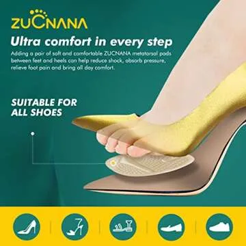 ZUCNANA Metatarsal Pads Ball of Foot Cushions (6 Pairs), Non Slip High Heel Cushion Inserts Women, One Size Fits All Shoe Inserts for Women and Men, Reusable Foot Pads All Day Pain Relief and Comfort