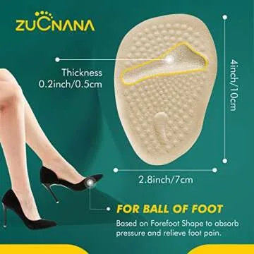 ZUCNANA Metatarsal Pads Ball of Foot Cushions (6 Pairs), Non Slip High Heel Cushion Inserts Women, One Size Fits All Shoe Inserts for Women and Men, Reusable Foot Pads All Day Pain Relief and Comfort
