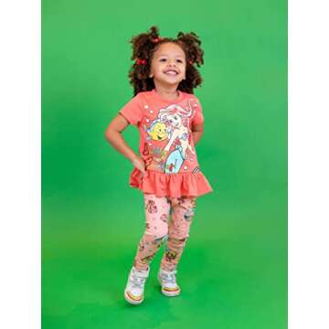 Disney Princess Ariel Little Girls Graphic T-Shirt Leggings and Scrunchie 3 Piece Outfit Set 7-8