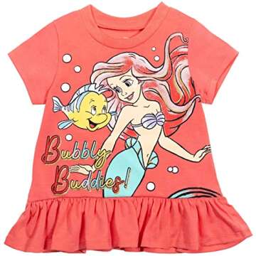 Disney Princess Ariel Little Girls Graphic T-Shirt Leggings and Scrunchie 3 Piece Outfit Set 7-8