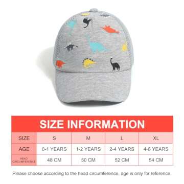 Hpegny Toddler Baseball hat Baby Cap Sun hat Printed Dinosaur Motif Kids Boys Girls Age 0-8T