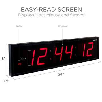Ivation Huge Large Big Oversized Digital LED Clock - Shelf or Wall Mount (24 Inch - Red) | 6-Level B...