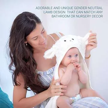XL 40"X28" Ultra Soft Rayon from Bamboo Baby Hooded Towel & Washcloth Set | Bamboo Infant Towel | Lamb | Thick, Soft & Ultra Absorbent | Newborn Baby Shower Gift Toddler, Boy & Girl Unisex