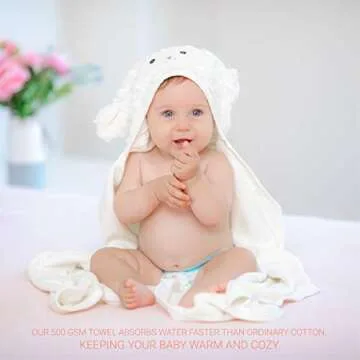 XL 40"X28" Ultra Soft Rayon from Bamboo Baby Hooded Towel & Washcloth Set | Bamboo Infant Towel | Lamb | Thick, Soft & Ultra Absorbent | Newborn Baby Shower Gift Toddler, Boy & Girl Unisex