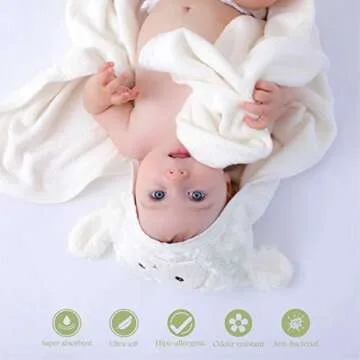 XL 40"X28" Ultra Soft Rayon from Bamboo Baby Hooded Towel & Washcloth Set | Bamboo Infant Towel | Lamb | Thick, Soft & Ultra Absorbent | Newborn Baby Shower Gift Toddler, Boy & Girl Unisex