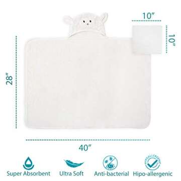 XL 40"X28" Ultra Soft Rayon from Bamboo Baby Hooded Towel & Washcloth Set | Bamboo Infant Towel | Lamb | Thick, Soft & Ultra Absorbent | Newborn Baby Shower Gift Toddler, Boy & Girl Unisex