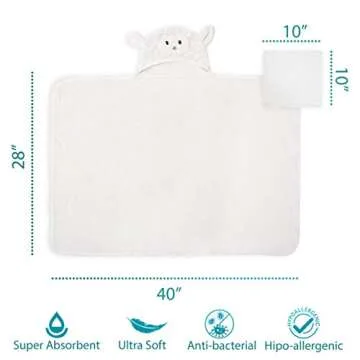 XL 40"X28" Ultra Soft Rayon from Bamboo Baby Hooded Towel & Washcloth Set | Bamboo Infant Towel | Lamb | Thick, Soft & Ultra Absorbent | Newborn Baby Shower Gift Toddler, Boy & Girl Unisex