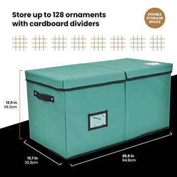 Holiday Cheer Premium Christmas Ornament Storage with 8 Tray – Christmas Storage Container with Dividers Perfect for Holiday Decorations– Fits 128 Holiday Ornaments – Tear-Proof Fabric