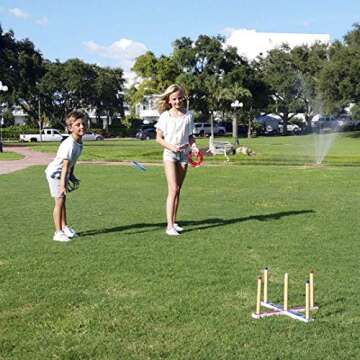 Ring Toss Game for Kids, Fun Ring Tossing Outdoor Game Set Carnival Games Set Indoor & Outdoor Game for Family and Friends with 16 Rings (8 Rope Rings, 8 Plastic Rings)