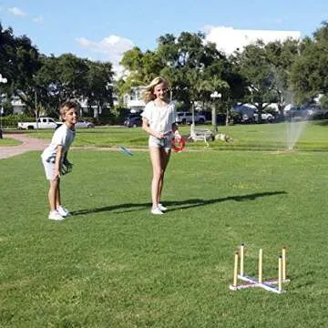 Ring Toss Game for Kids, Fun Ring Tossing Outdoor Game Set Carnival Games Set Indoor & Outdoor Game for Family and Friends with 16 Rings (8 Rope Rings, 8 Plastic Rings)