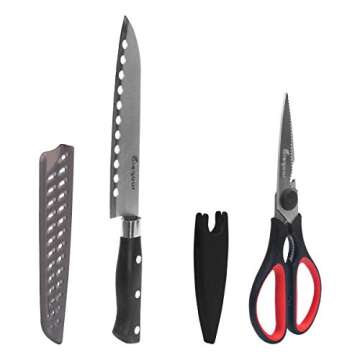 10pcs Backpacking Camping Cookware Kitchen Utensil BBQ Organizer Travel Mess Kit with Water Resistant Case, Cutting Board, Rice Paddle, Tongs, Scissors, Knife, Spork