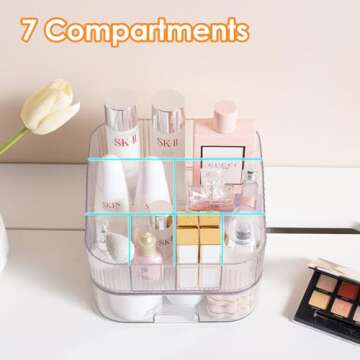 YOOLENS Toothbrush Toothpaste Holder 7 Slots Bathroom Countertop Organizer Makeup Storage with Drawer, White