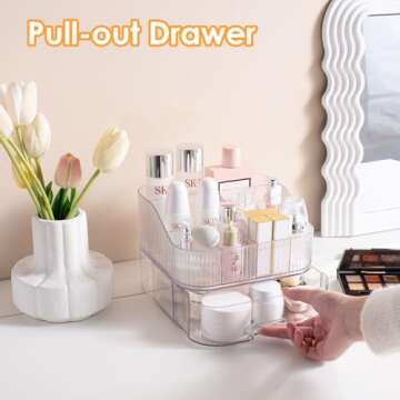 YOOLENS Toothbrush Toothpaste Holder 7 Slots Bathroom Countertop Organizer Makeup Storage with Drawer, White