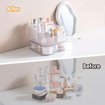 YOOLENS Toothbrush Toothpaste Holder 7 Slots Bathroom Countertop Organizer Makeup Storage with Drawer, White
