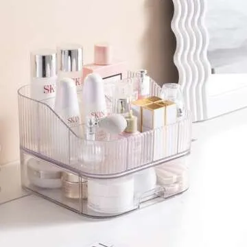 YOOLENS Toothbrush Toothpaste Holder 7 Slots Bathroom Countertop Organizer Makeup Storage with Drawer, White