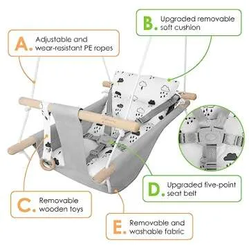 Baby Swing for Infants to Toddlers,Indoor Outdoor Wooden Hanging Swing Seat with Safety Belt and Mounting Hardware, Suitable for Ages Up to 3,Little Cloud