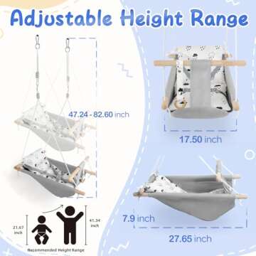 Baby Swing for Infants to Toddlers,Indoor Outdoor Wooden Hanging Swing Seat with Safety Belt and Mounting Hardware, Suitable for Ages Up to 3,Little Cloud